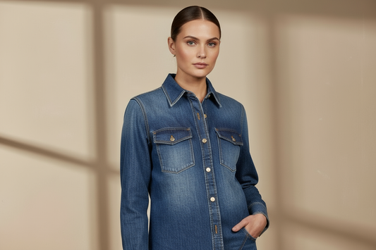 Close-up of blue denim shirt