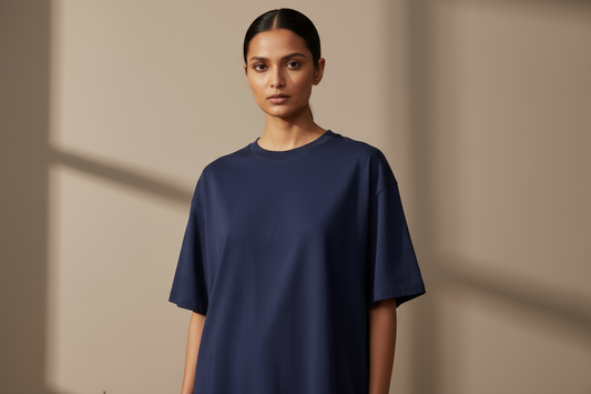 Close-up of navy t-shirt