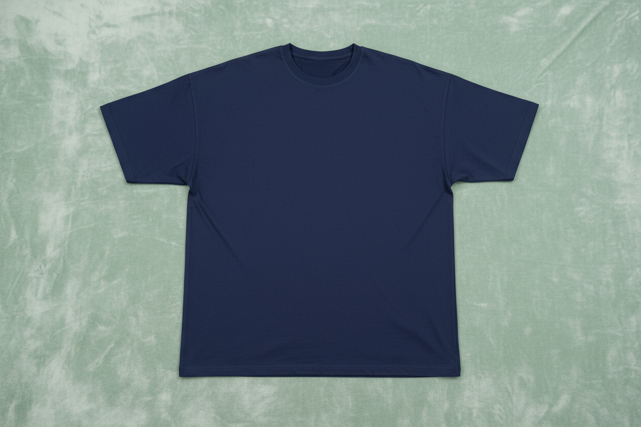 Navy blue oversized drop shoulder unisex t-shirt flat lay product view