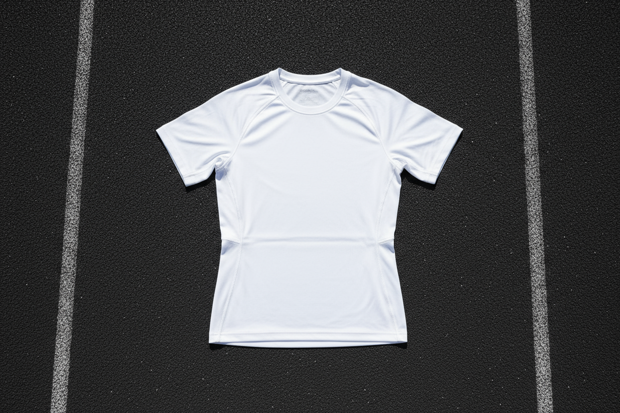 White compression t-shirt flat lay