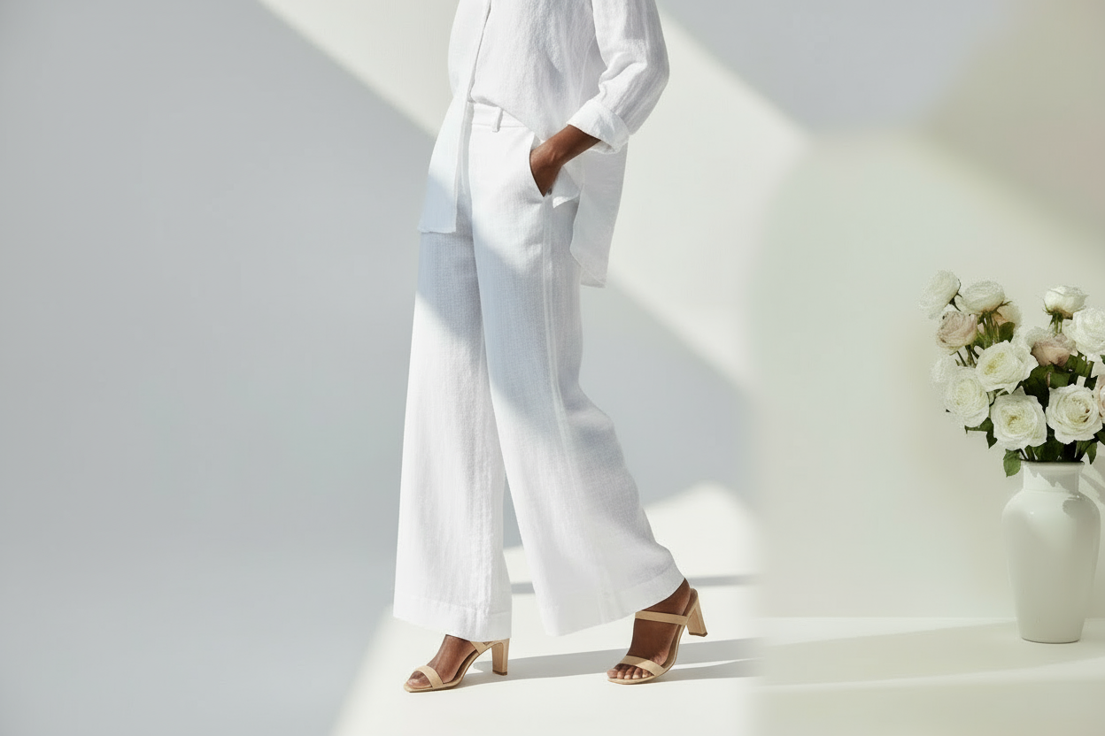 White linen pants detail shot