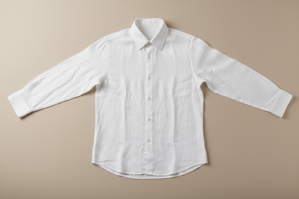 White pure linen shirt flat lay product view