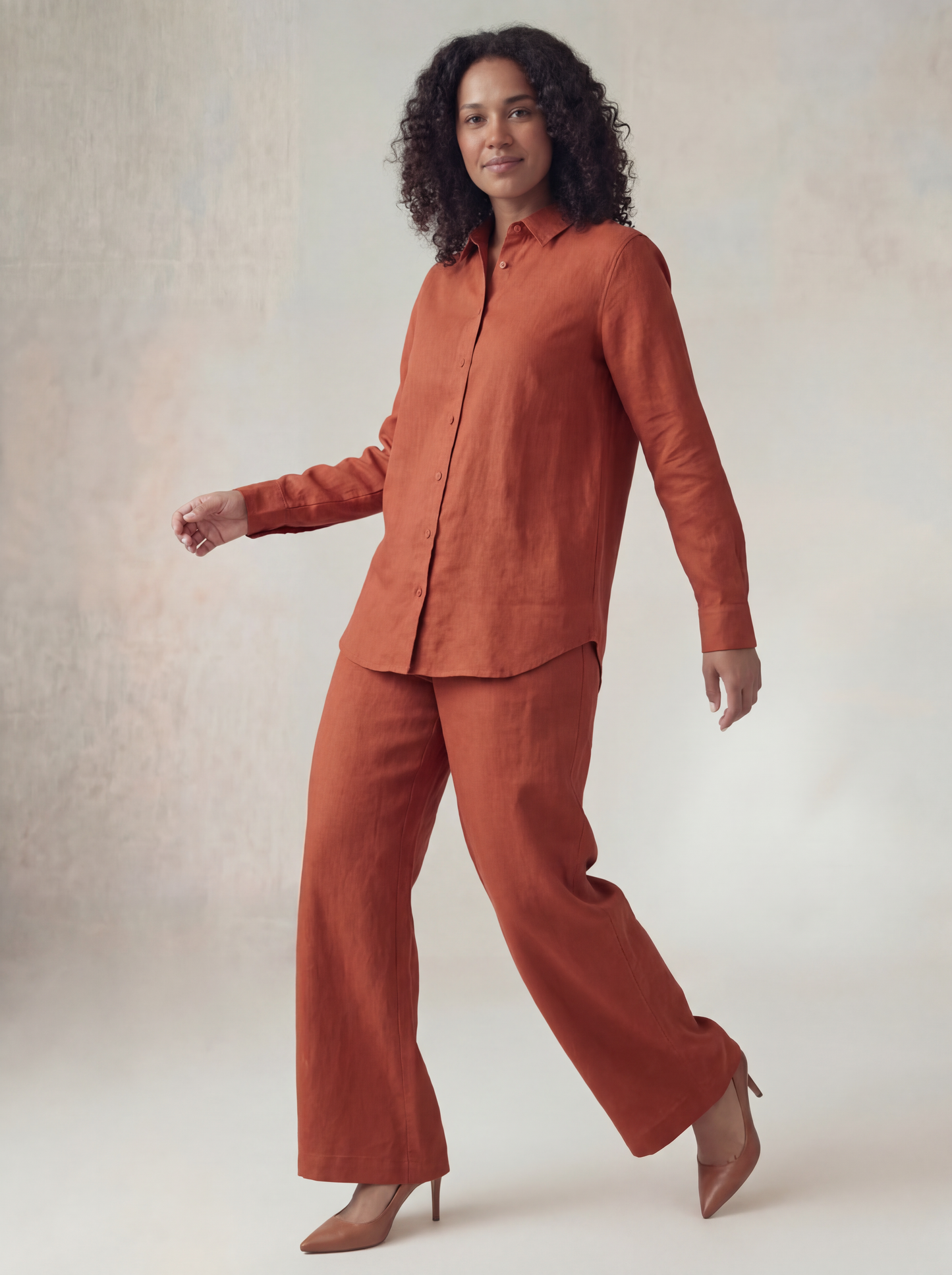 Burnt Orange Linen Co-ord Set Women | Two-Piece | asBERYL UAE