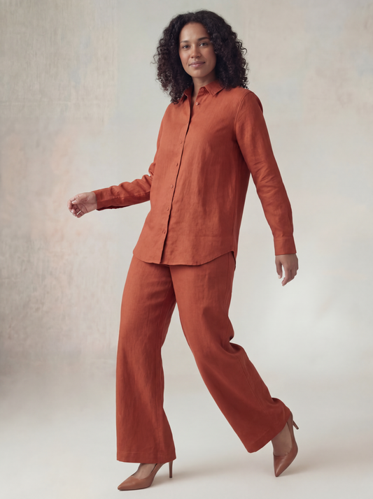 Burnt Orange Linen Co-ord Set Women | Two-Piece | asBERYL UAE