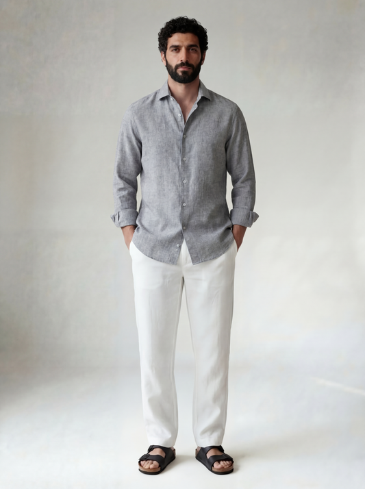 Pure Linen Classic Shirt Grey | Men's Linen | asBERYL