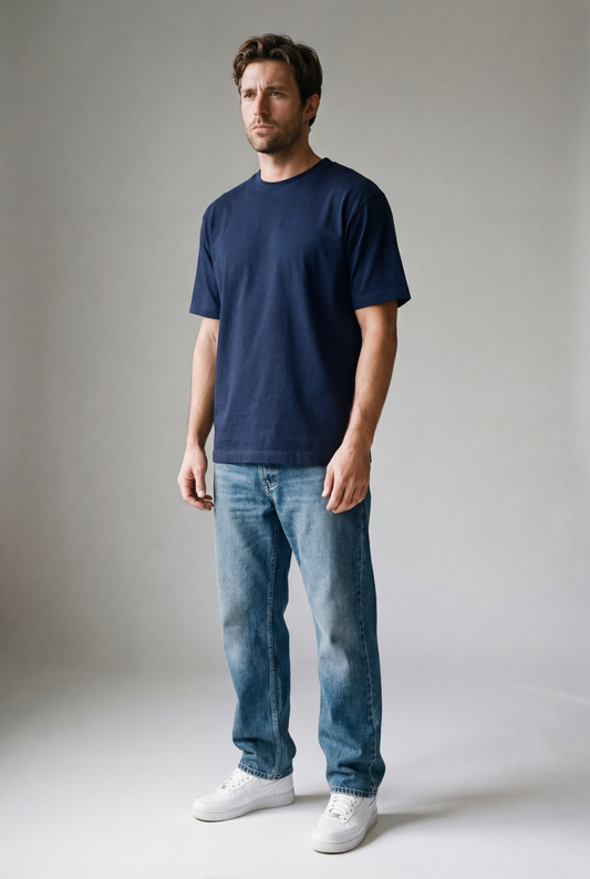Normal Fit | Navy Blue Crew Neck T-Shirt | Premium Cotton | asBERYL