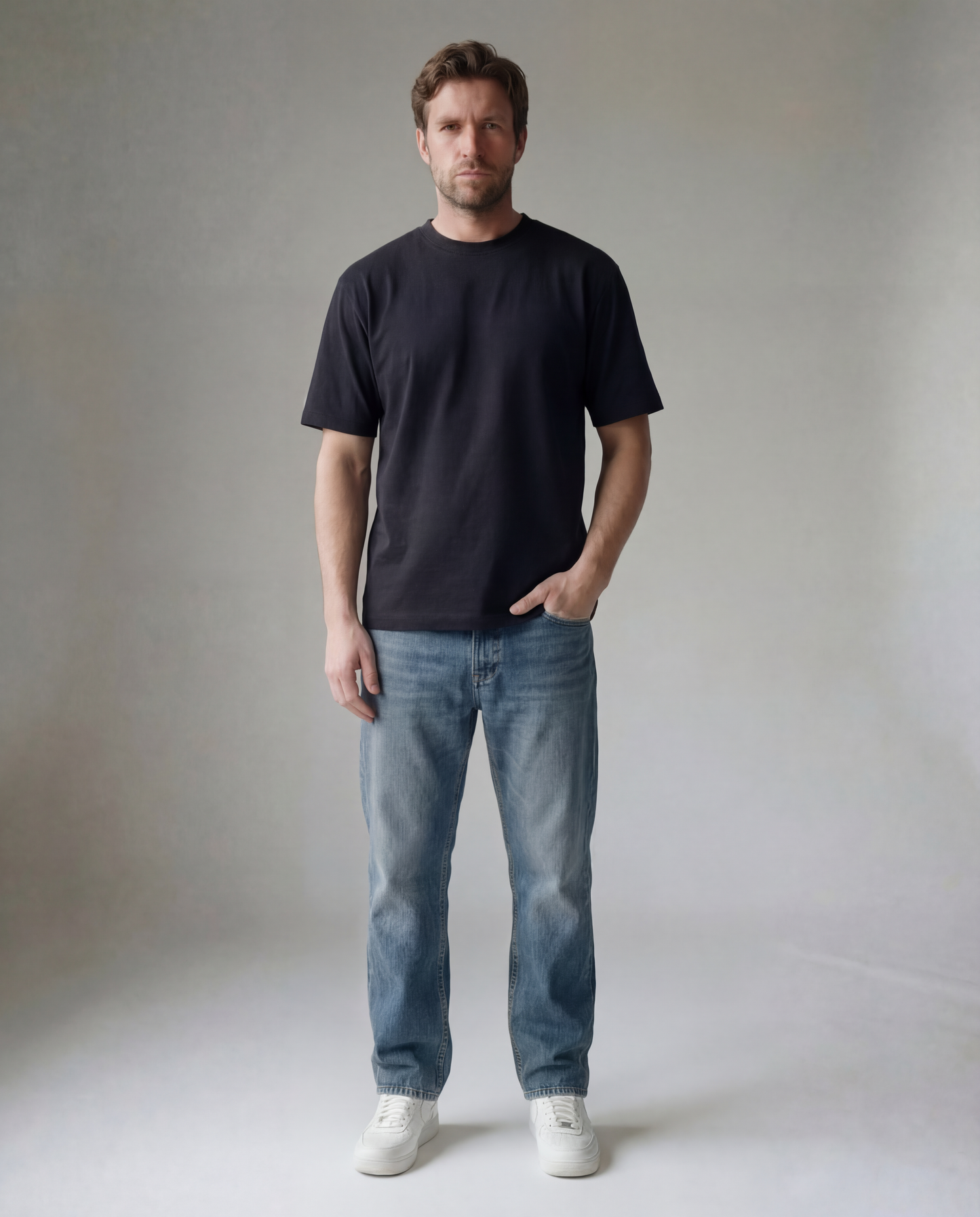 Normal Fit | Black Crew Neck T-Shirt | Cotton | asBERYL