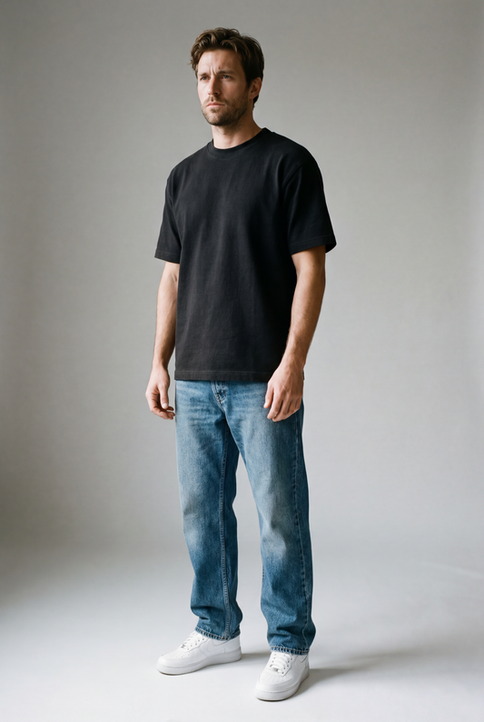 Normal Fit | Black Crew Neck T-Shirt | Cotton | asBERYL