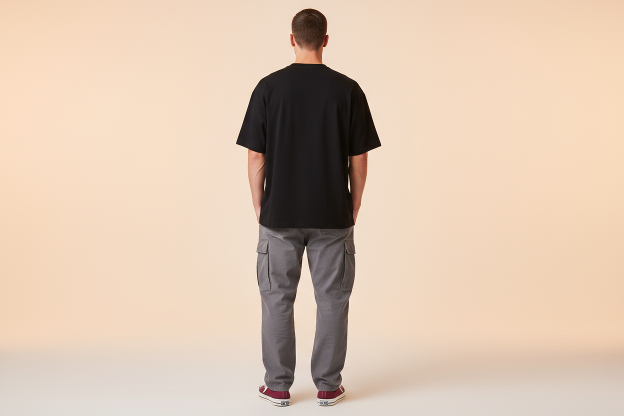 Black 240gsm oversized t-shirt back view corrected