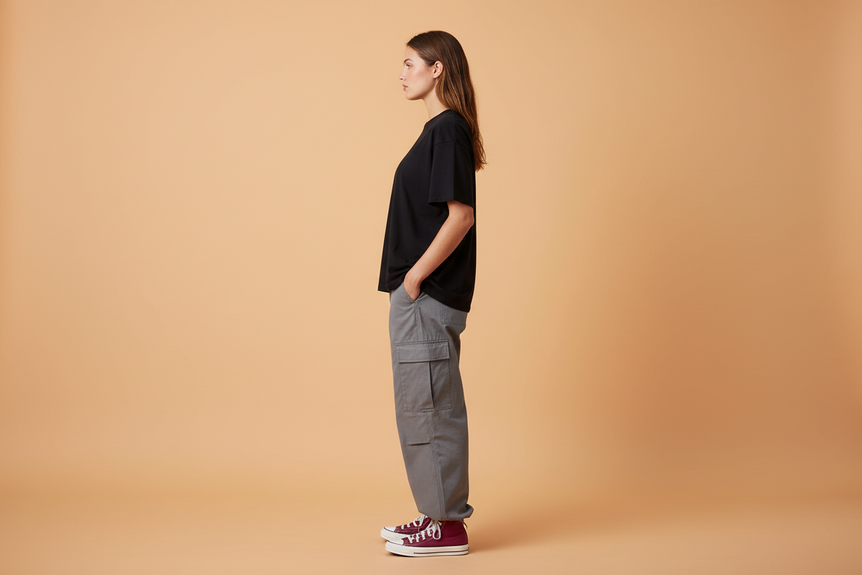 Black 240gsm oversized t-shirt side view corrected