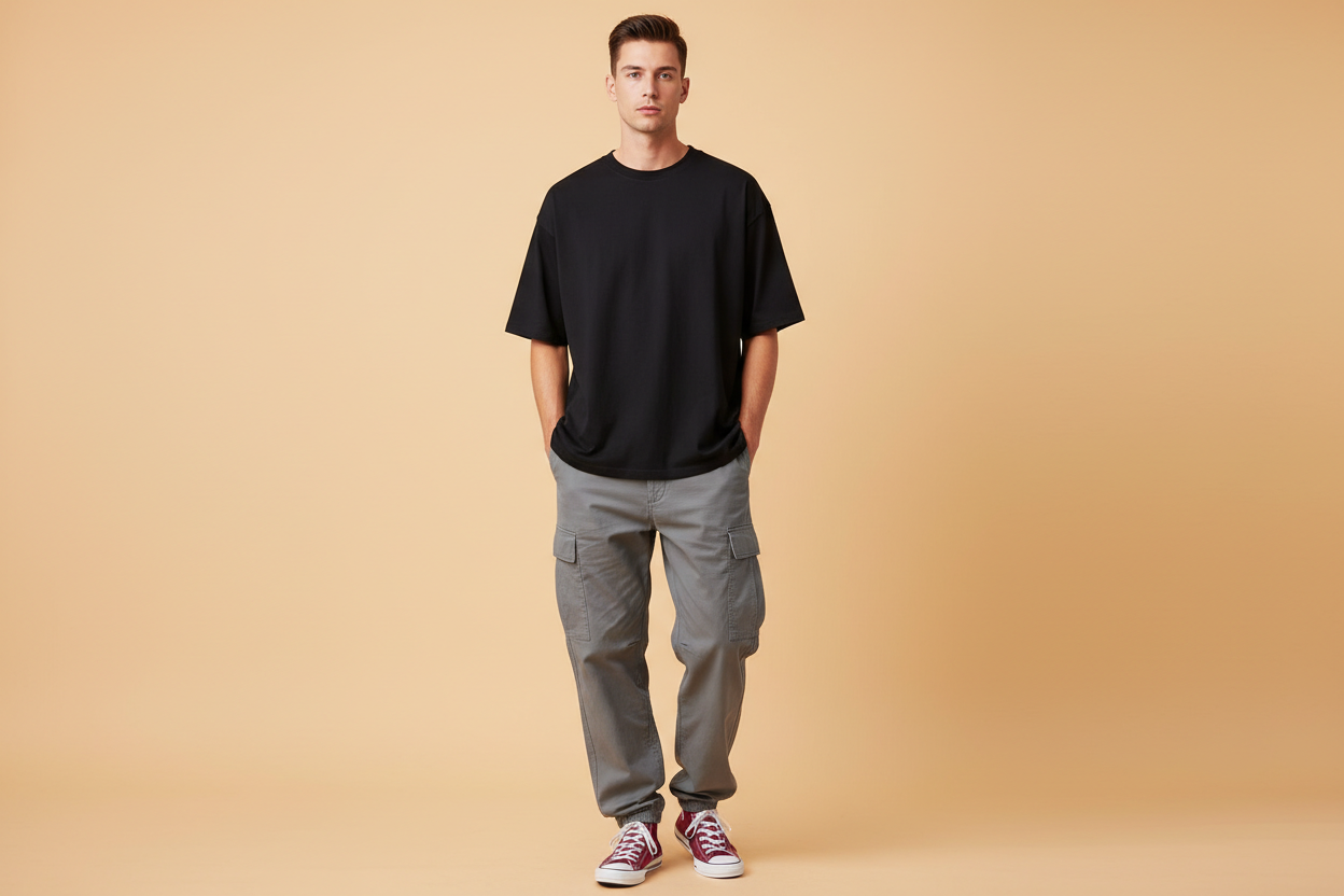 Black 240gsm oversized t-shirt styled corrected