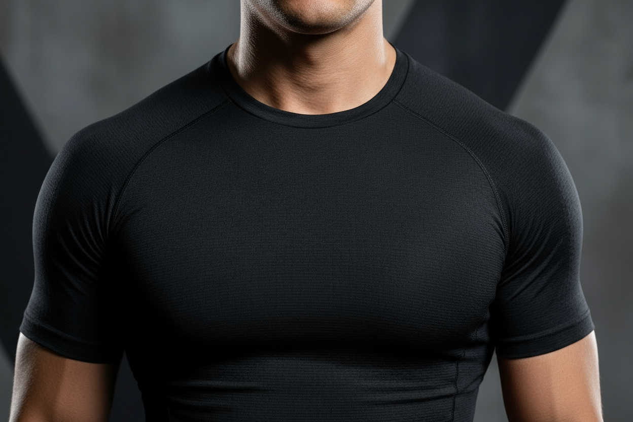 Black compression t-shirt detail