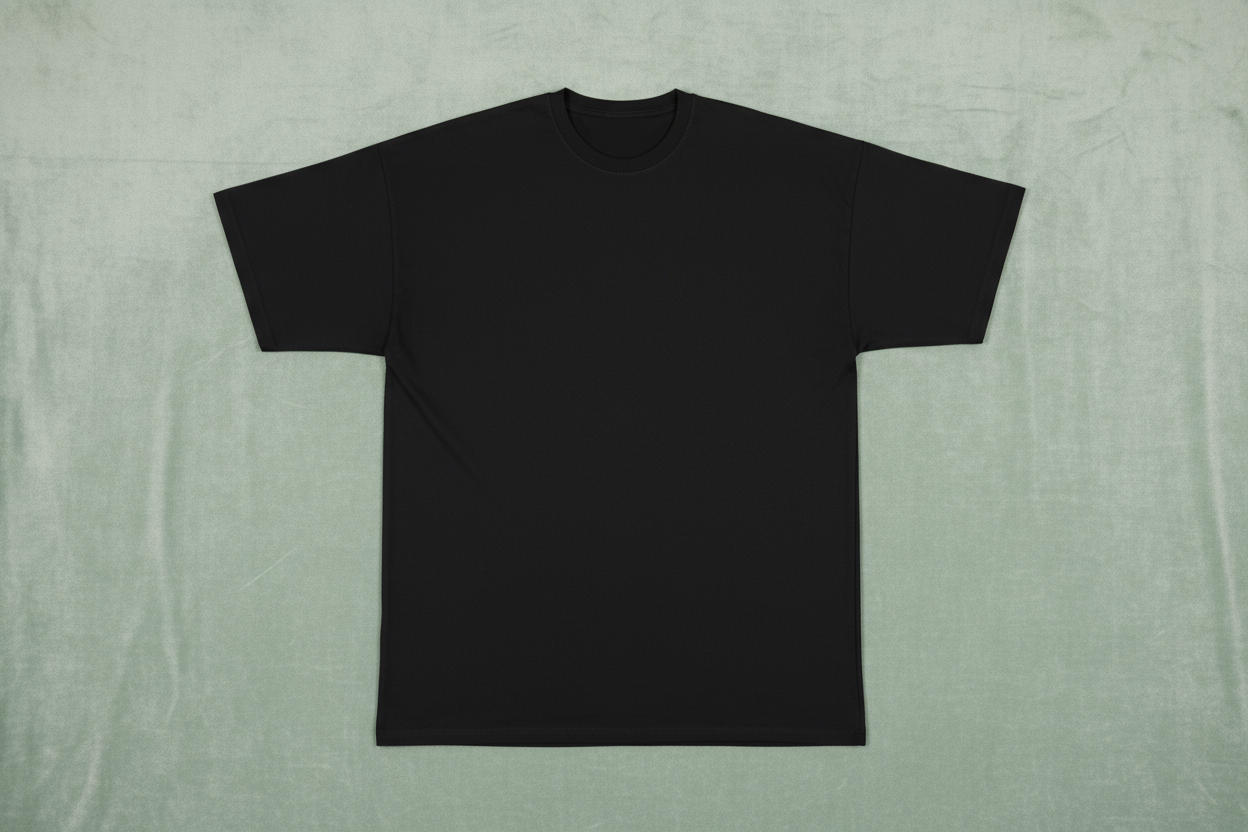 Black oversized drop shoulder unisex t-shirt flat lay product view