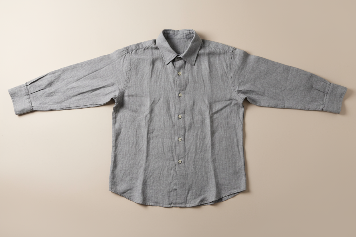Grey pure linen shirt flat lay product view