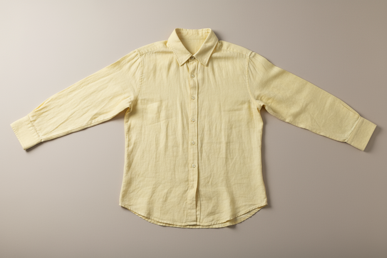 Light yellow pure linen shirt flat lay product view