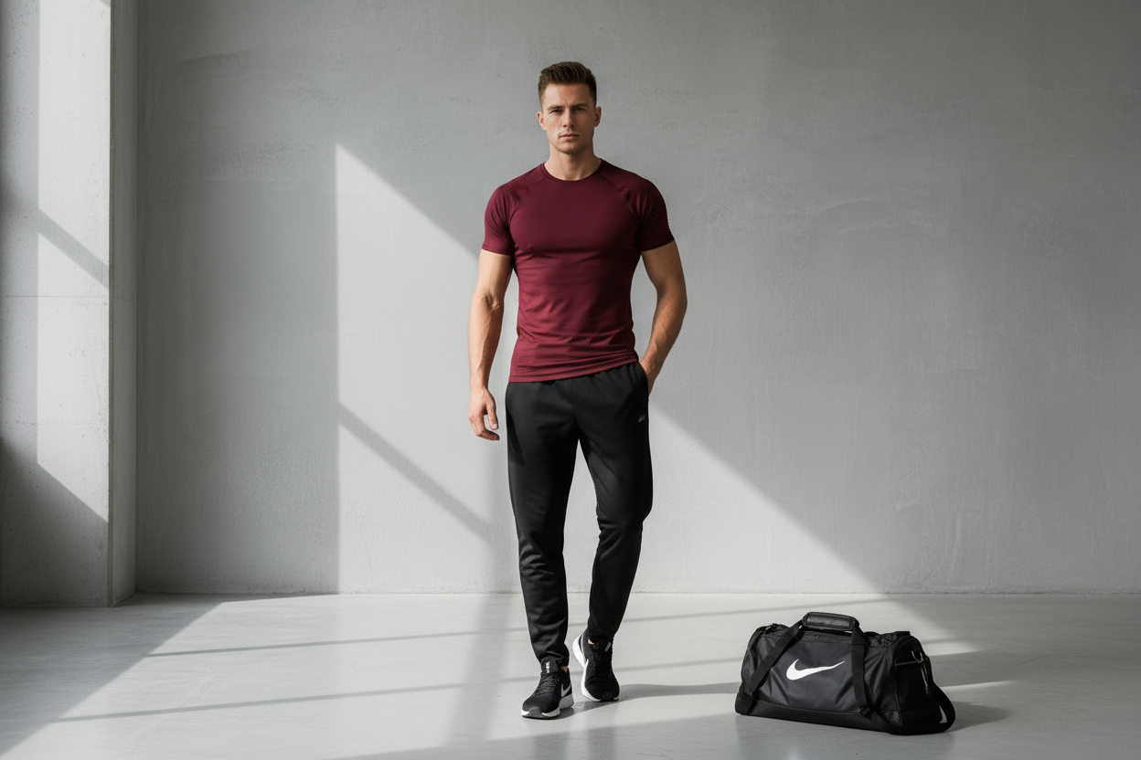 Male model in loose fit joggers with sporty element