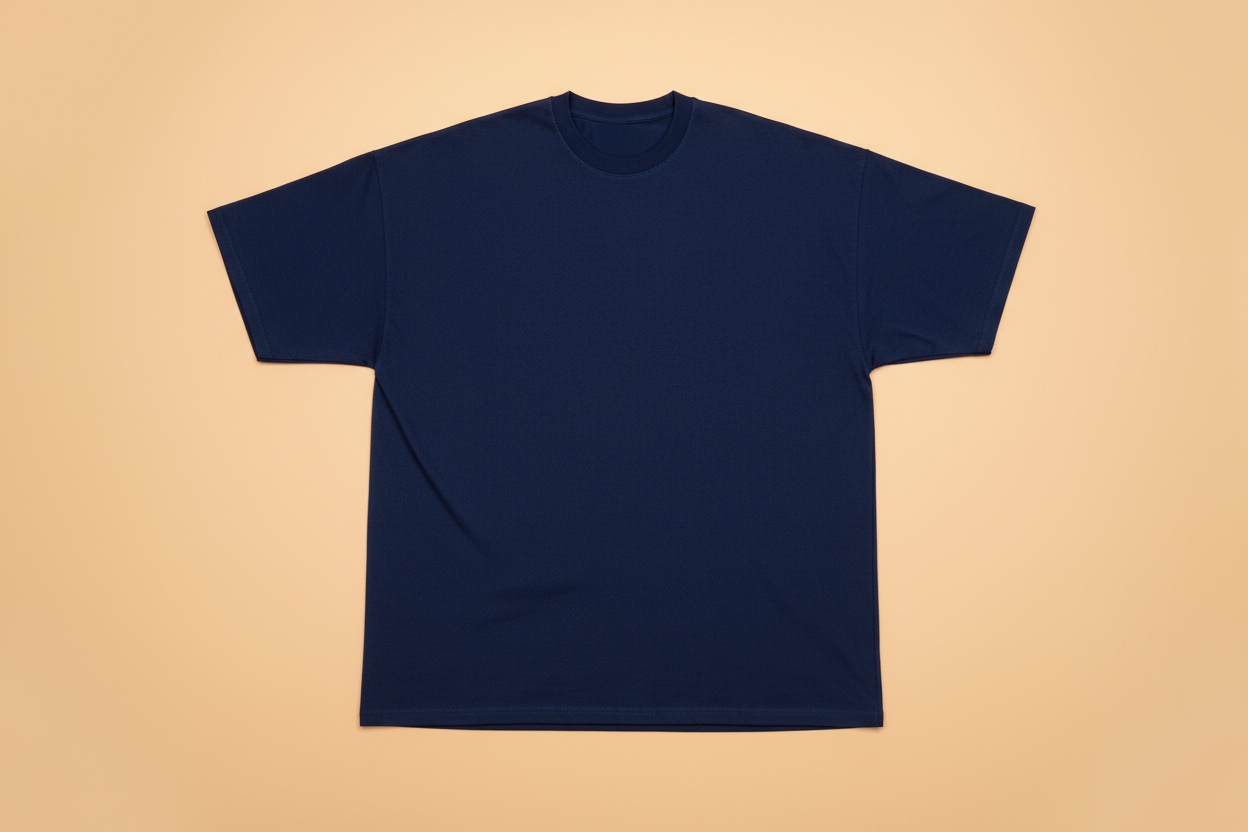 Navy blue 240gsm oversized unisex t-shirt flat lay product view