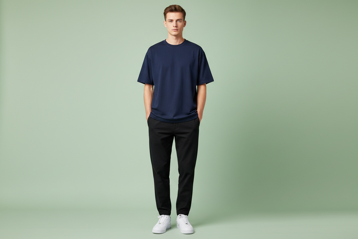 Navy blue oversized drop shoulder t-shirt styled 