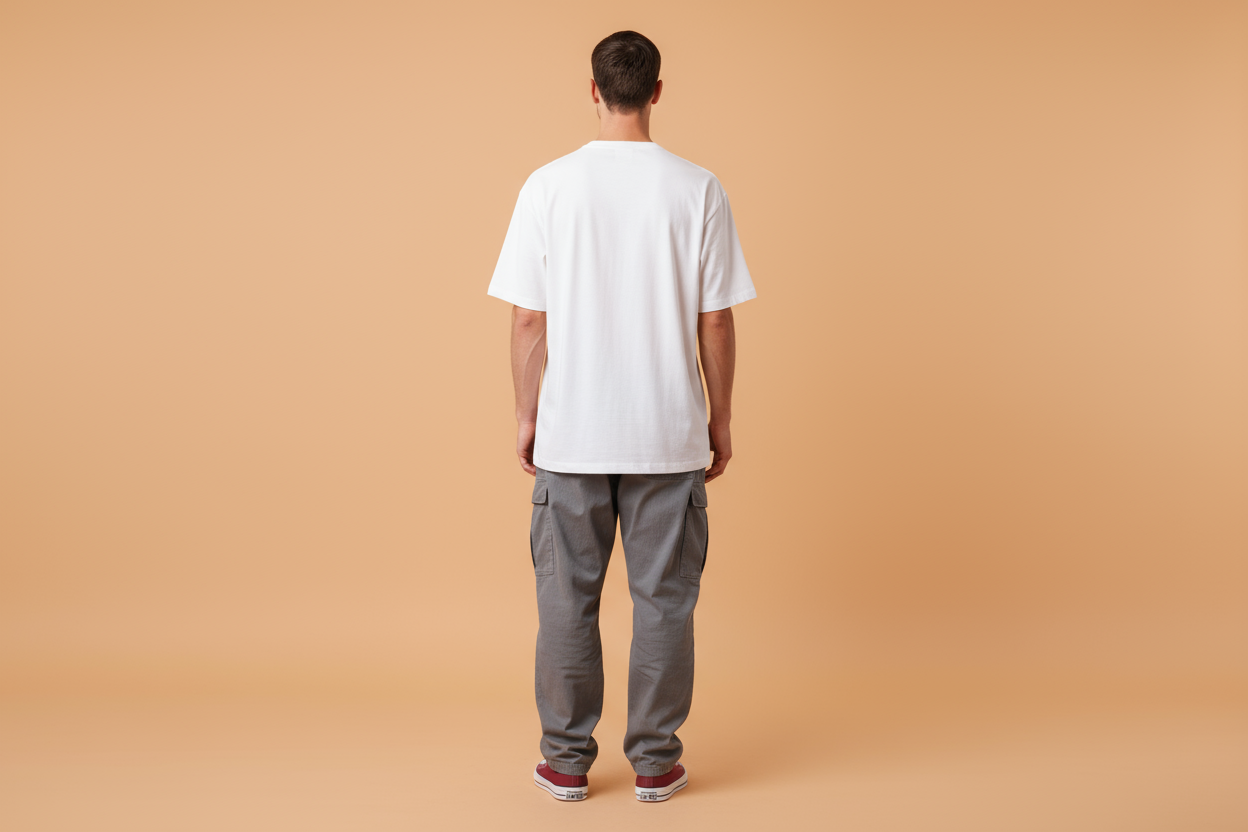 White 240gsm oversized t-shirt back view showing fit