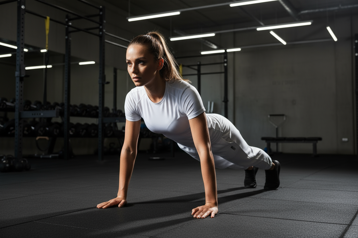 White compression t-shirt action shot