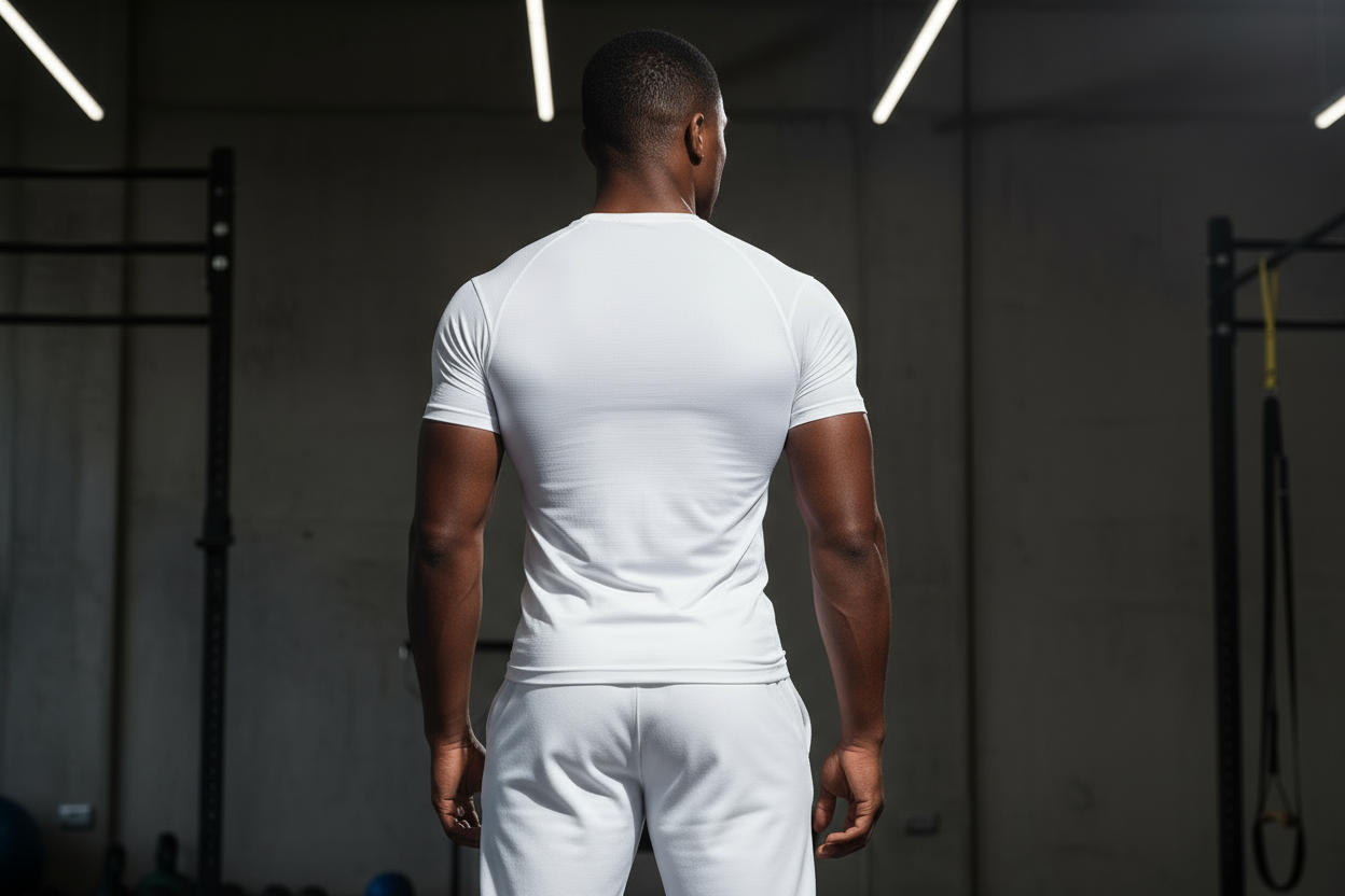 White compression t-shirt back view