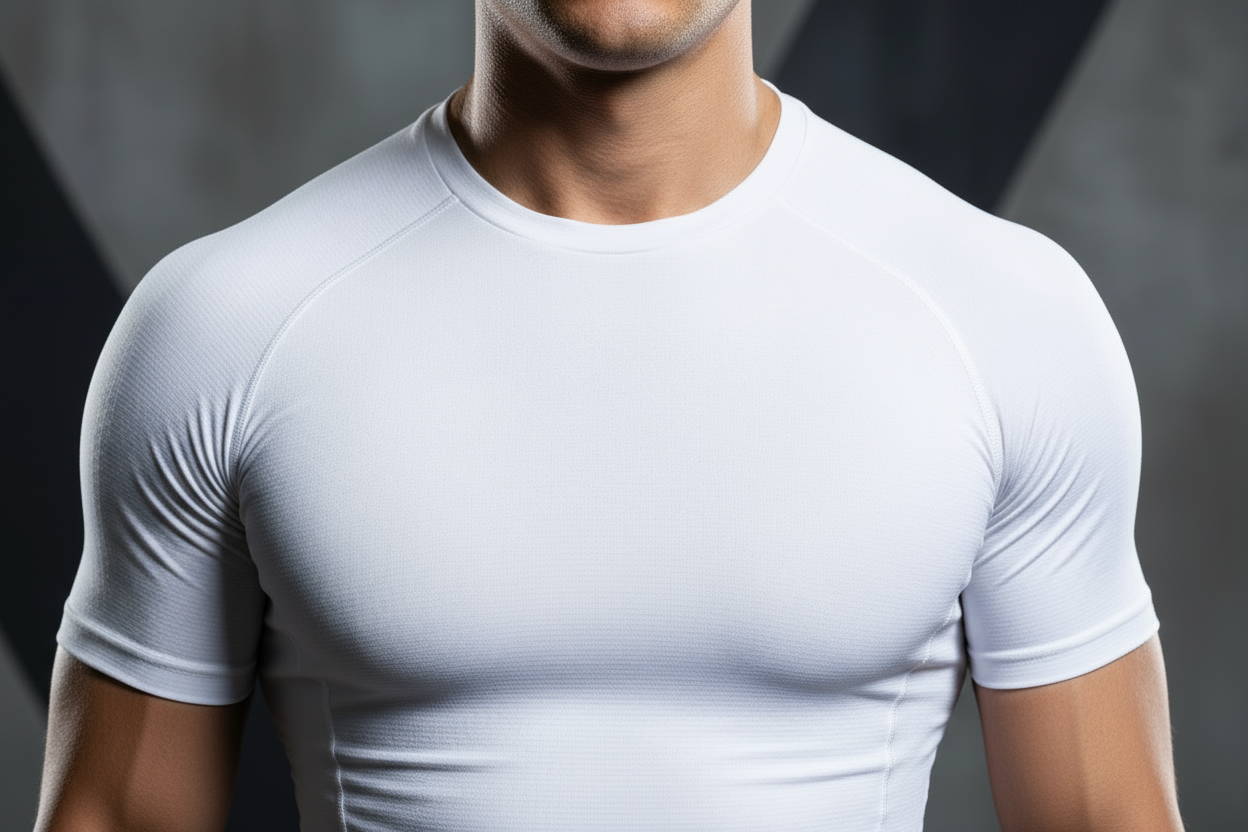 White compression t-shirt detail
