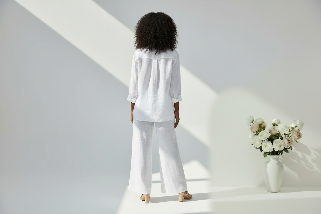 White linen co-ord back view