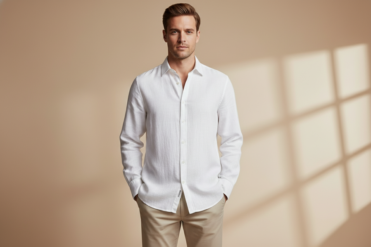 White linen shirt casual styling with full sleeves