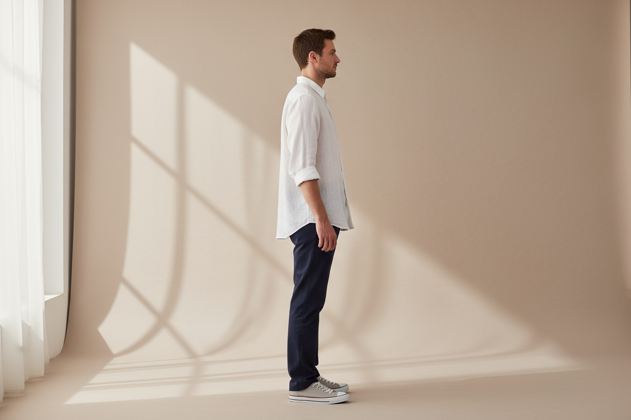 White linen shirt side profile showing silhouette