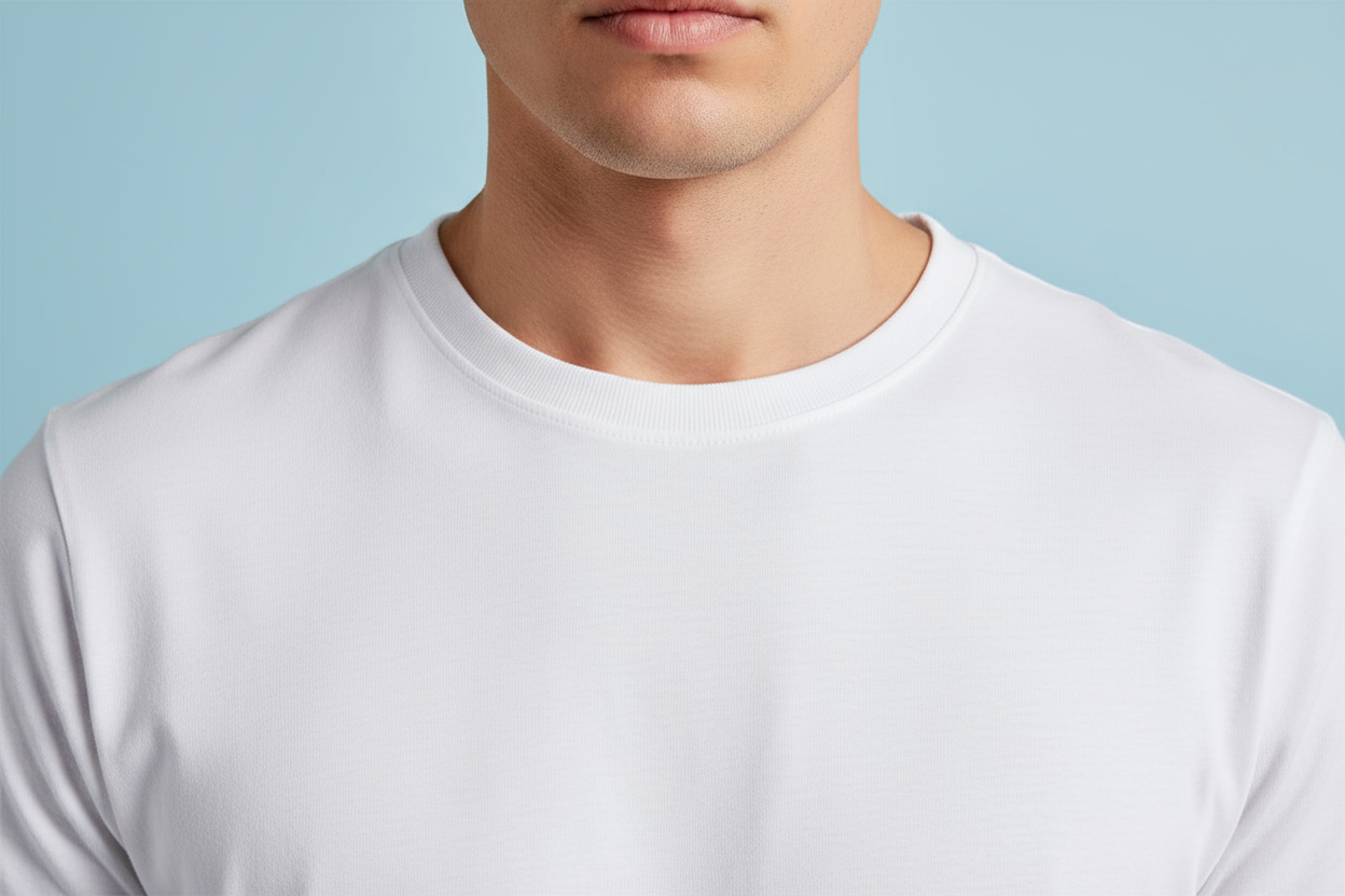  White t-shirt neckline and chest detail close-up