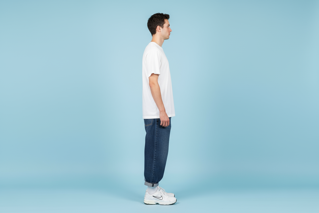 White t-shirt side profile showing silhouette