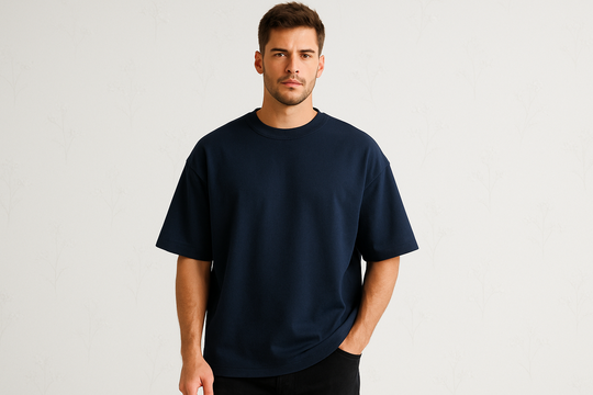 Luxury Cotton Oversized Drop Shoulder – Navy Blue